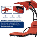 ZNTS Hanging Chaise Lounger with Removable Canopy, Outdoor Swing Chair with Built-in Pillow, Hanging W2505P151713