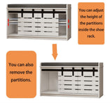 Modern Shoe Storage Bench, 2-Tier Entryway Bench with 2 Sliding Barn Doors & Full Soft Removable W282P224756