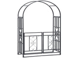 81" Grey Metal Garden Arbor with Double Doors & Locking Gate, Heart Motif Trellis for Wedding 61633141