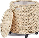 ZNTS Vintage Storage Basket, Multipurpose Rolling Hamper With Brakable Wheels and Lid, Braid Laundry Bin, 56240311