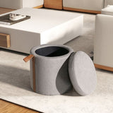 Brandy 14" Round Upholstered Storage Ottoman with Leather Accent, Uptown Gray B2719P269256