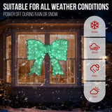 Pre-lit Outdoor Giant Bowknot Christmas Decoration, Lighted Metal Frame with 124 Green LED Lights, 98114794