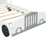 Twin Size Car-Shaped Platform Bed with Wheels,White WF311752AAK