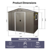 ZNTS 8ft x 6ft Outdoor Metal Storage Shed with Window Grey W540P146761