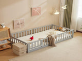 Kids' playpen bed with door and board, grey twin wooden bed 14020700