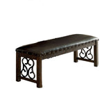 Traditional 1pc Bench Dining Room Leatherette Espresso Seat Rustic Walnut Finish Wooden Bench B011P246017