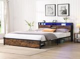 King Size Metal Platform Bed Frame with Wooden Headboard and with Footboard USB,Charging Station,2 W311P167048