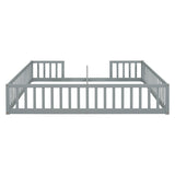 ZNTS Double Twin Floor Bed with Fence, Guardrails, without door, Grey W504P143285