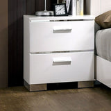 Contemporary 1pc Nightstand White Color High Gloss Lacquer Coating Chrome Handles and Feet Bedside B011P156646