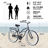 Single Speed Bicycles 26"Inch,Steel Frame, Wide Wheels for Stability, Rear Coaster Brakes,Multiple W1019P163415