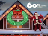 60in Pre-Lit Outdoor Christmas Wreath Decoration, LED Metal Holiday Decor for Home Exterior, Garden 45873341