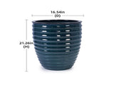 Handmade Deep Green Ceramic Planter, 17 Inch Diameter, 1 Piece, Horizontal Ripples Pattern, for W3273P326363