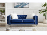 Navy Blue,-seater Sofa, Velvet Crystal Buckle Upholstery Sofa, Crystal Feet, Removable Cushion, 00012055