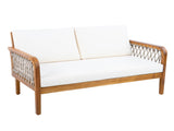 Outdoor Acacia Wood Loveseat & Coffee Table Set with Handwoven Rope, Teak Finish N768P363954T