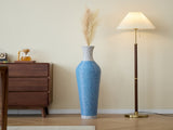 Hand-Woven PVC Rattan Floor Vase, 39 Inch Tall Blue and White Striped Decorative Vase, Farmhouse W2796P300933