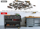 3-Tier DIY Detachable Utility Cart Storage Tool Cart With Steel Pegboard, Foldable Rolling Tool Cart W2801P283428