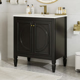 30" Bathroom Vanity with Sink, Two Doors with Shelf, Soft Close Door Hinges, Vintage Style, Black N759P226000B