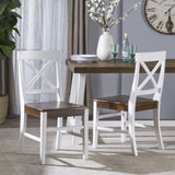 ZNTS Roshan Farmhouse Acacia Wood Dining Chairs, White / Walnut 21D x 17.75W x 35.5H Inch 62888.00WWALN