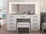Vanity Desk Set with Large Lighted Mirror and Powre Outlet, Glass Top Makeup with 9 Drawers, 08262399