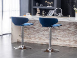 Masaccio Velvet Upholstered Adjustable Swivel Barstool, Set of 2, Blue T2574P164844