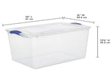 (2 pack) 66 Quart Large Latching Storage Bin, Clear Plastic Storage Container with Latch Lid, Blue 68907566
