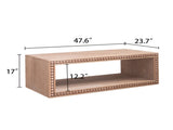 Rustic Beaded Edge Coffee Table 47.6" Rectangular Center Table with Open Storage Shelf, Natural W2729P309447