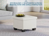 Ottoman with Storage Bench, 15-inch Foot Stool Storage Ottoman, Leather, White 02794583