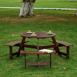 ZNTS Outdoor 6 Person Picnic Table, 6 person Round Picnic Table with 3 Built-in Benches, Umbrella Hole, W2275P149763