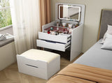 (60CM) 3 in 1 Vanity Desk with Plip Top Mirror, Small Make Up Vanity Set with Visible Glass Desktop, W2641P192314