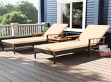 Outdoor Chaise Lounge with Side Table, 79" Mix Brown PE Rattan Recliner 4-Gear Backrest 400LBS 95390415