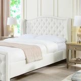 Fontana Wingback Upholstered Platform Bed Frame, Queen, Antique White Polyester B2719P245938