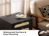 3-Drawer Nightstand with Woven Rattan Fronts and Built-in Power Outlet 15.75"*13.78"*23.82" Black 43527562