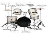 Full Size Adult Drum Set 5-Piece Silver with Bass Drum, two Tom Drum, Snare Drum, Floor Tom, 16" 94760800