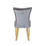 Eva 2 Piece Gold Legs Dining Chairs Finished with Velvet Fabric in Gray B00960893