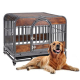 ZNTS 37in Heavy Duty Dog Crate, Furniture Style Dog Crate with Removable Trays and Wheels for High W1863125111