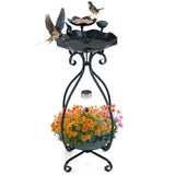 Dark green Solar Bird Bath Feeder Combo with Flower Planter Pedestal and Solar Lights 41401767