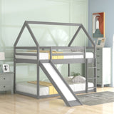 Twin Size Bunk House Bed with Slide and Ladder,Gray WF285894AAE