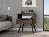 Nightstand 25"H, Superior Top, Four Legs, One Open Shelf, One Drawer, Dark Walnut B097132995