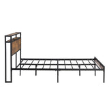 King Size Metal Platform Bed Frame with Wooden Headboard and Footboard with USB LINER, No Box Spring W311119789