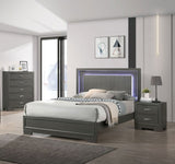 ZNTS Metallic Gray Color Nightstand Bedroom 1pc Nightstand Solid wood Acrylic Hardware 2-Drawers bedside B011126171