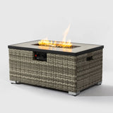 Beige Rattan Fire Pit Table with Tank Holder and Ceramic Tile Tabletop W853P202196