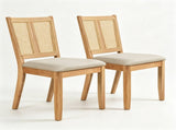 2 Pack Rubber Wood Dining Chairs, PVC Woven Rattan Back Side Chairs with Padded Fabric Seat, 29165042