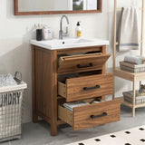 24'' Bathroom Vanity with Ceramic Basin Sink, Modern Bathroom Storage Cabinet with 3 Drawers, N710P243315P