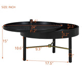 Modern Round Wood Rotating Tray Coffee Table with Storage & Metal Legs in Black N735P185132B