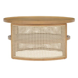 2-Tiered Round Natural Wood Coffee Table with Storage Rattan Base in 31.3'' N735P185131N