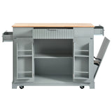 K&K Fluted Kitchen Island with Trash Can Storage Cabinet, Power Outlet, Internal Storage Rack, N707P221571G