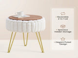 Faux Fur Storage Ottoman Vanity Stool with Metal Legs & Anti-Slip Feet Footstool for Bedroom 50028847