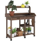 Brown Potting Bench Table, Outdoor Garden Table with Removable Sink and Faucet 41470248