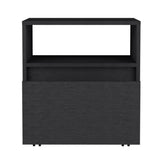 Nightstand 20"H, with One Open Shelf, 1 Drawer and Casters, Black B097133212
