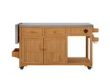 59.9''L Outdoor Gill Kitchen Cart, Solid Wood Kitchen Island with Extendable Stainless Steel N717P507994A